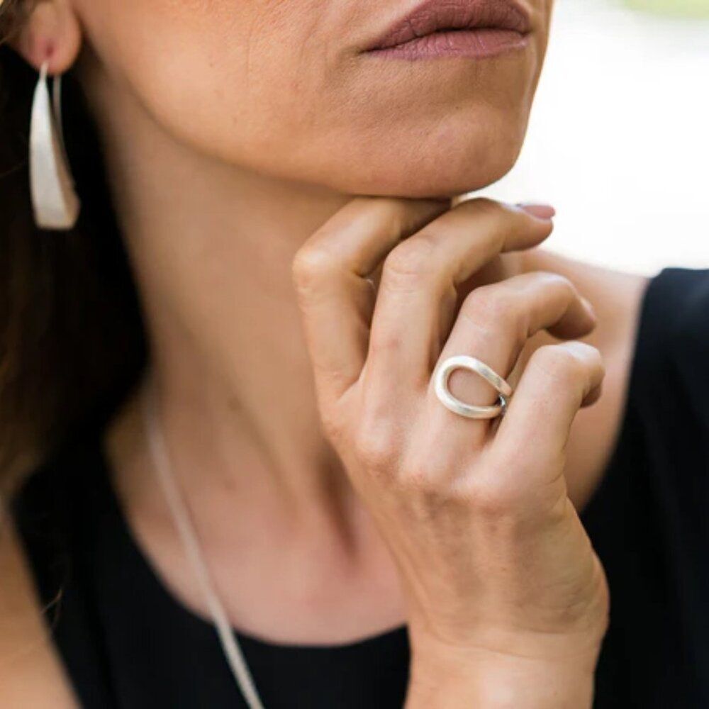 SIKARA Sterling Silver Open Asymmetric Ring